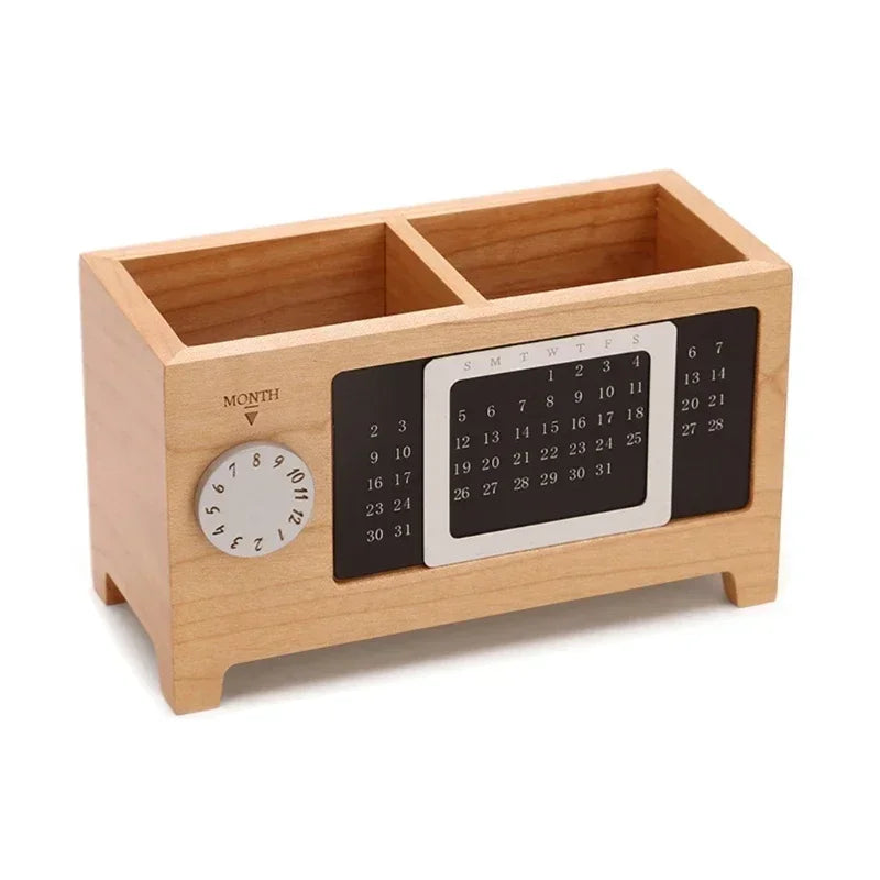 Stationery Control Wooden Multifunctional Box Organizer Holder Remote Storage Pen Pencil Desktop Calendar Creative