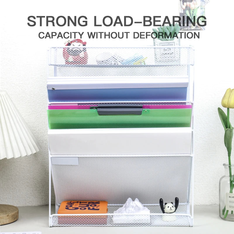 Wall-mounted file organizer Office mesh wall file holder Magazine paper holder with category name tag
