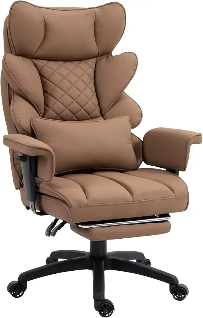Big and Tall Office Chair with Pocket Spring Cushion,High Back Computer Gaming Chairs with Adjustable Armrests - Brown