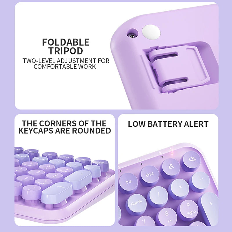 Ergonomic 2.4G Wireless Keyboard 106 Keys Retro Round Keycap Keyboard Multimedia Function Keyboard