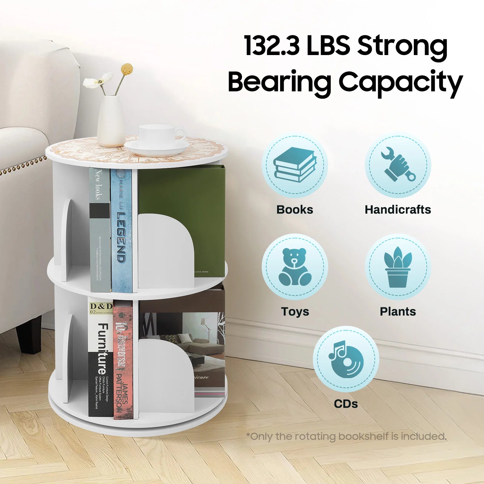 Rotating Bookshelf 360° 2-Layer Rotating Bookshelf Bookcase Freestanding Storage Shelf Display Rack Bookshelf