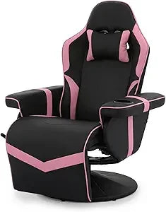 360° Swivel Gaming Recliner Chair Ergonomic PU Leather Reclining Chair with Adjustable Backrest Footrest Cup Holder &