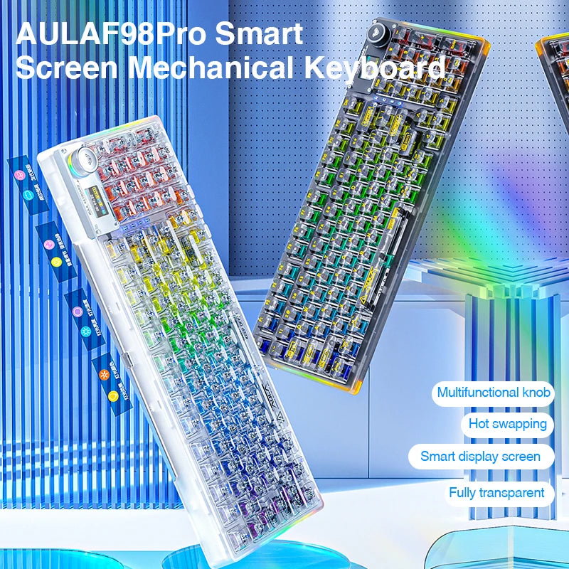 AULA F98pro Wireless Gaming Keyboard RGB Backlit Full Keys Hot-swappable Transparent Keycaps Cherry Profile with LED