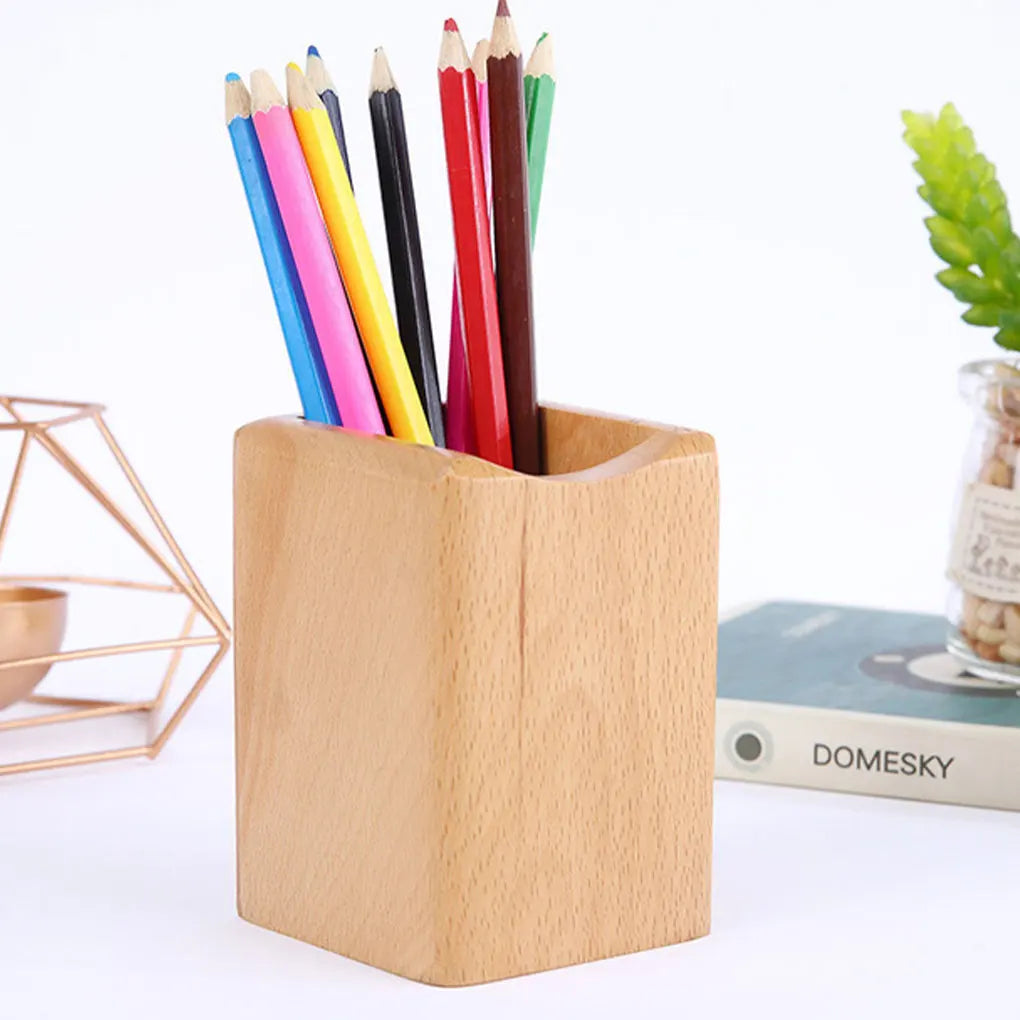 Wood Multi-Function Pencil Pot Lightweight Bamboo Pen Holder For Office Desks Eco-friendly - As Picture / CHINA