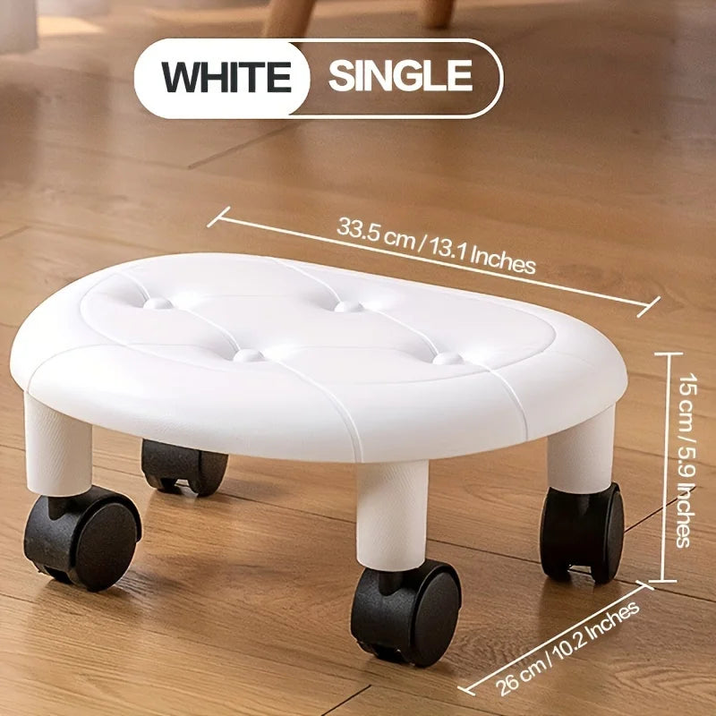 Rolling Low Stool with Wheels - Durable Plastic Oval Footstool 360° Casters - Perfect for Entryway Shoe Changing