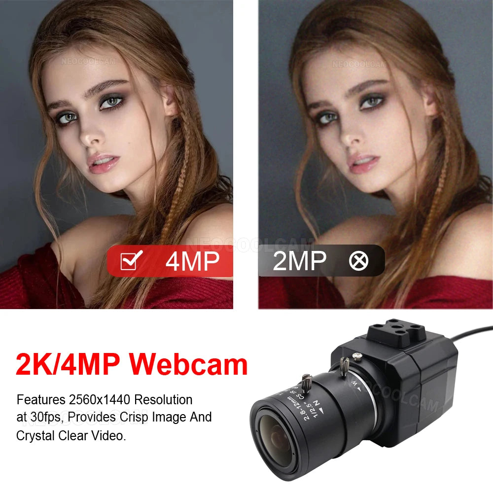 HD 2K Webcam 30fps High Speed UVC OTG 4MP USB Camera With 2.8-12mm Varifocal CS Lens Plug And Play For Youtube Live
