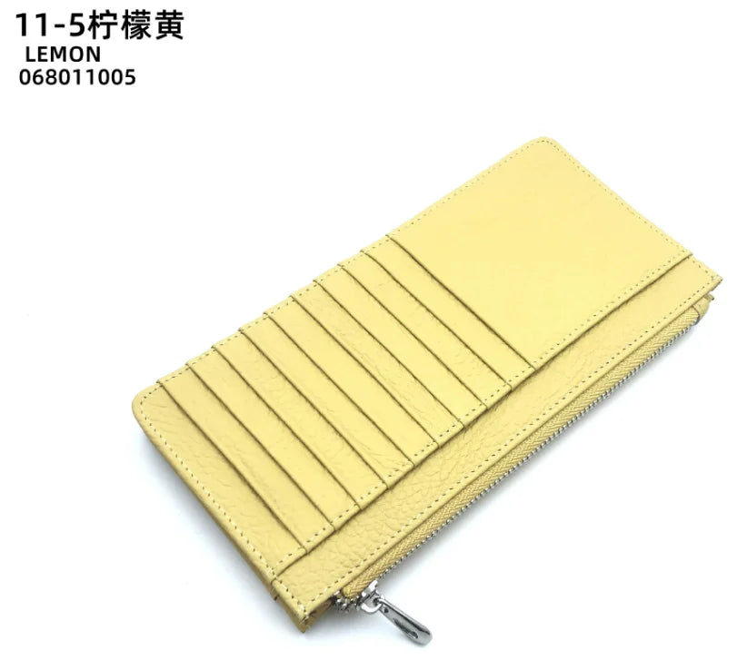 Large Capacity Long Zipper Card Holder Custom Letters Genuine Leather Men Credit Card Wallet Business Women Phone