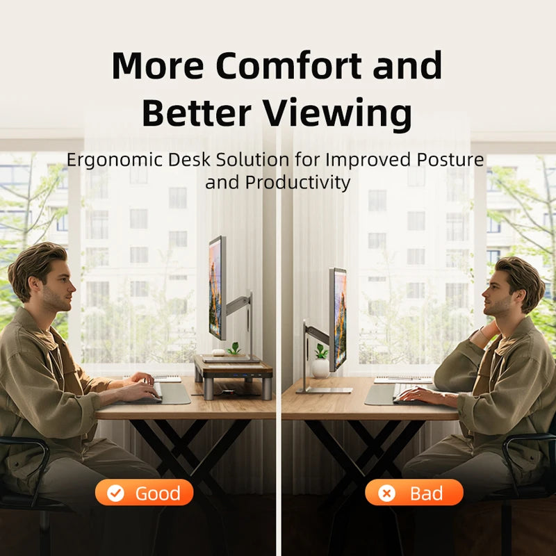 CABLETIME Monitor Stand with USB-C Hub 9 in 1 Dock HDMI 4K60Hz PD100W RJ45 Wireless Charging for Macbook PC Laptop Desk