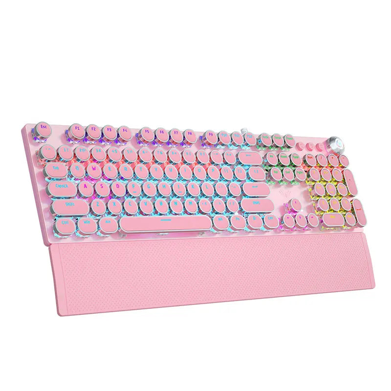 F2088 Mechanical Keyboard Round 104 keys Blue Mechanical Switch Gaming Keyboard RGB Backlit Ergonomic Design - Pink