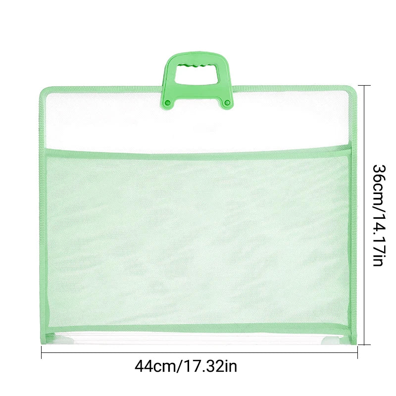 HUAJIE A3 Document Bag PP File Folder Large Capacity Transparent Brochure Storage Bag with Handle for Office School