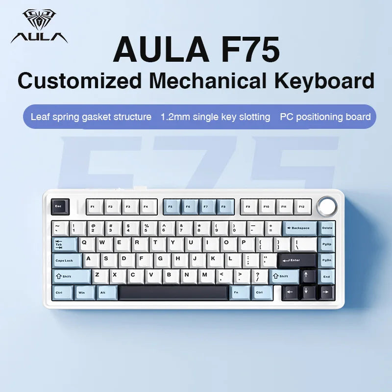 AULA F75 2.4G Wireless/Bluetooth/Wired Gaming Mechanical Keyboard RGB Customized 75% Layout Cherry Profile Gasket