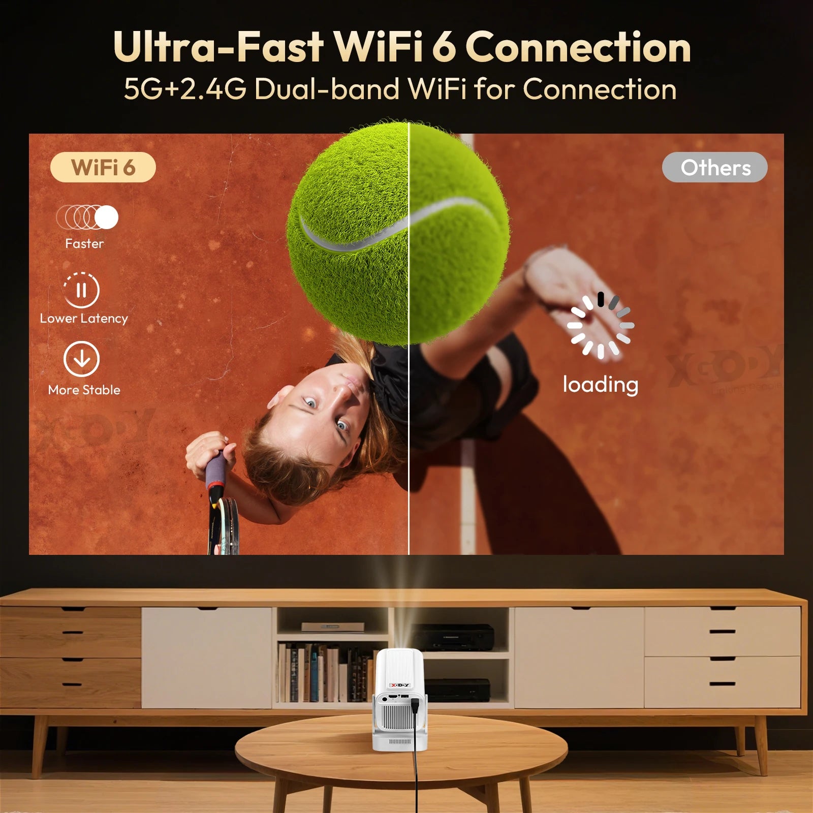 XGODY 4K HD Real 1080P 350ANSI Smart Projector with Android TV HD Movie Projector WiFi 6 Bluetooth 5.0 Portable Home