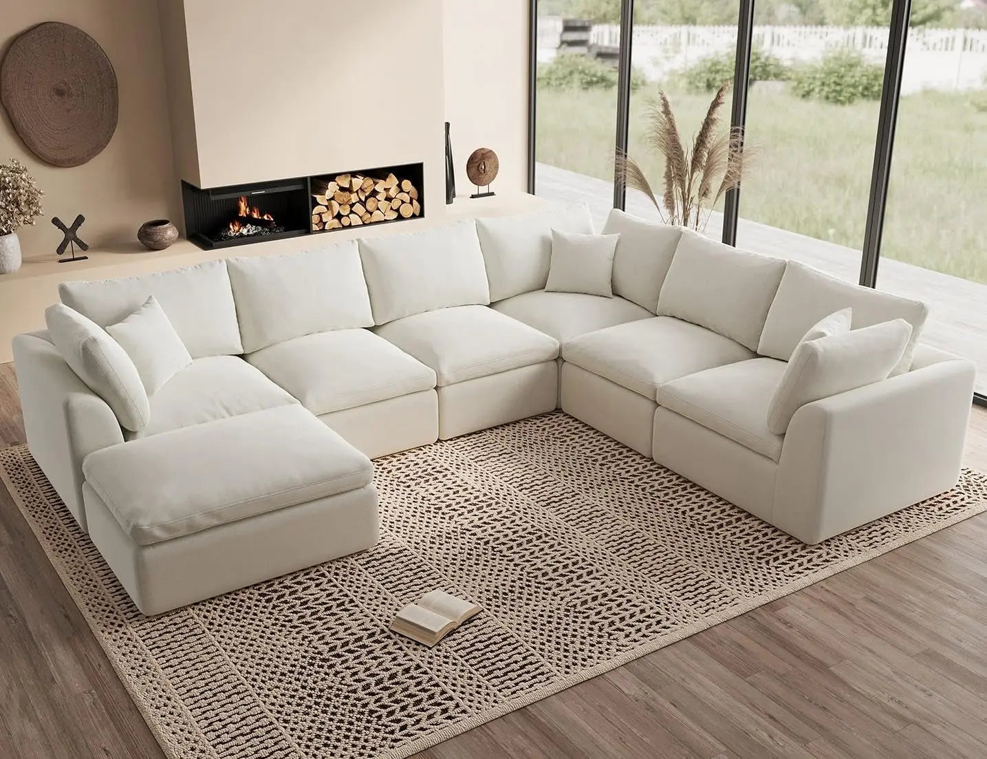 Oversized Cloud Couches for Living Room Convertible Sectional Couch with Ottoman 7 Seater Large Modular Sectional Sofa