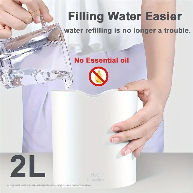 2000ml Air Humidifier Double spray Mist nozzle Cool Mist Large capacity Colorful Night Light usb H2O Air Diffuser