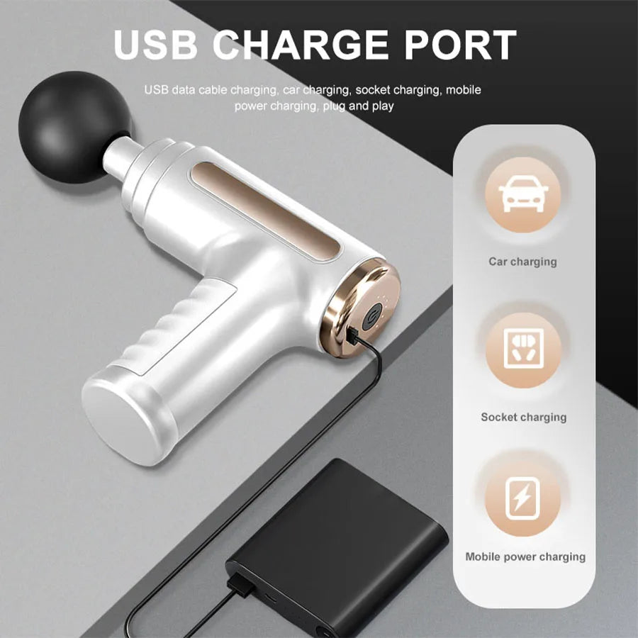 Exercise Massager Fascia Massage Gun Electric Massager Body Relaxation Belt 4 Replaceable Heads Fitness Equipment