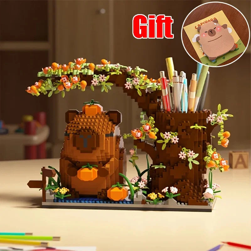 Kapibara Pen Holder Building Particle Puzzle Set for Girls Teens Adult Creative DIY Craft Gift for School Student
