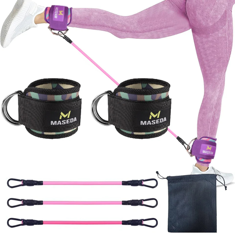 LOOGDEEL TPE Resistance Bands Ankle Straps Fitness D-Ring Support Ankle Cuffs Yoga Band Gym Guard Leg Strength Safety