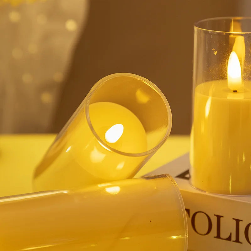 1/3/9Pcs Led Flameless Electric Candles Lamp Acrylic Glass Battery Flickering Fake Tealight Candle Bulk for Wedding