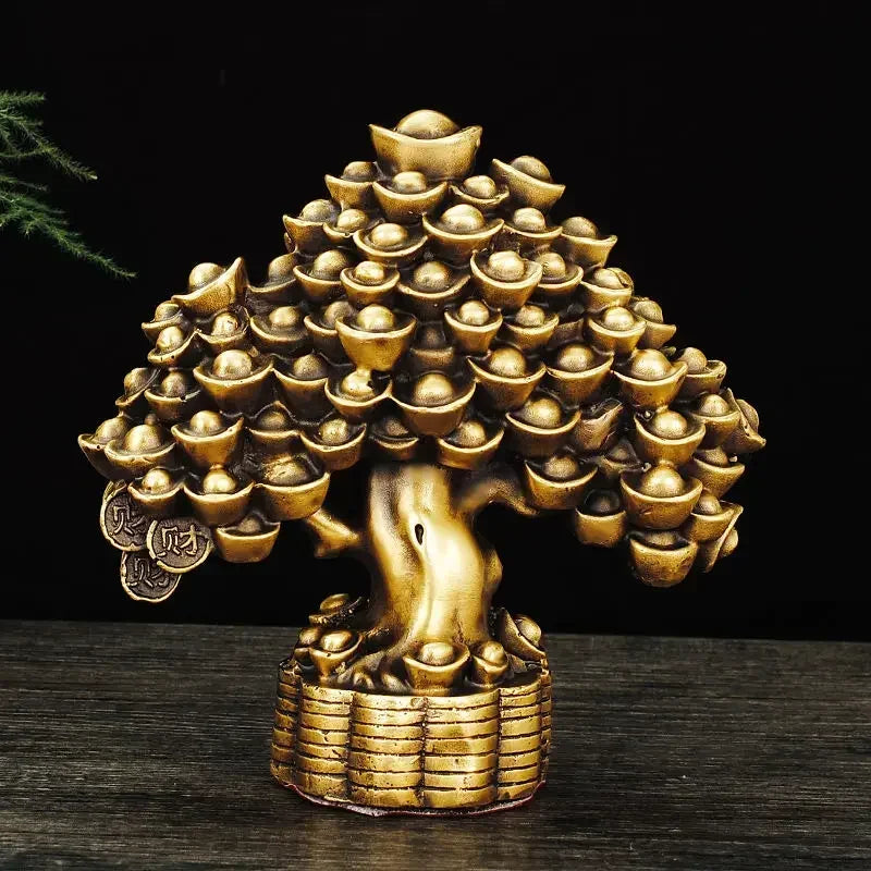 Lucky Copper Bring Money Tree Ornaments Pot Tree Living Room Office Desktop Sculptures