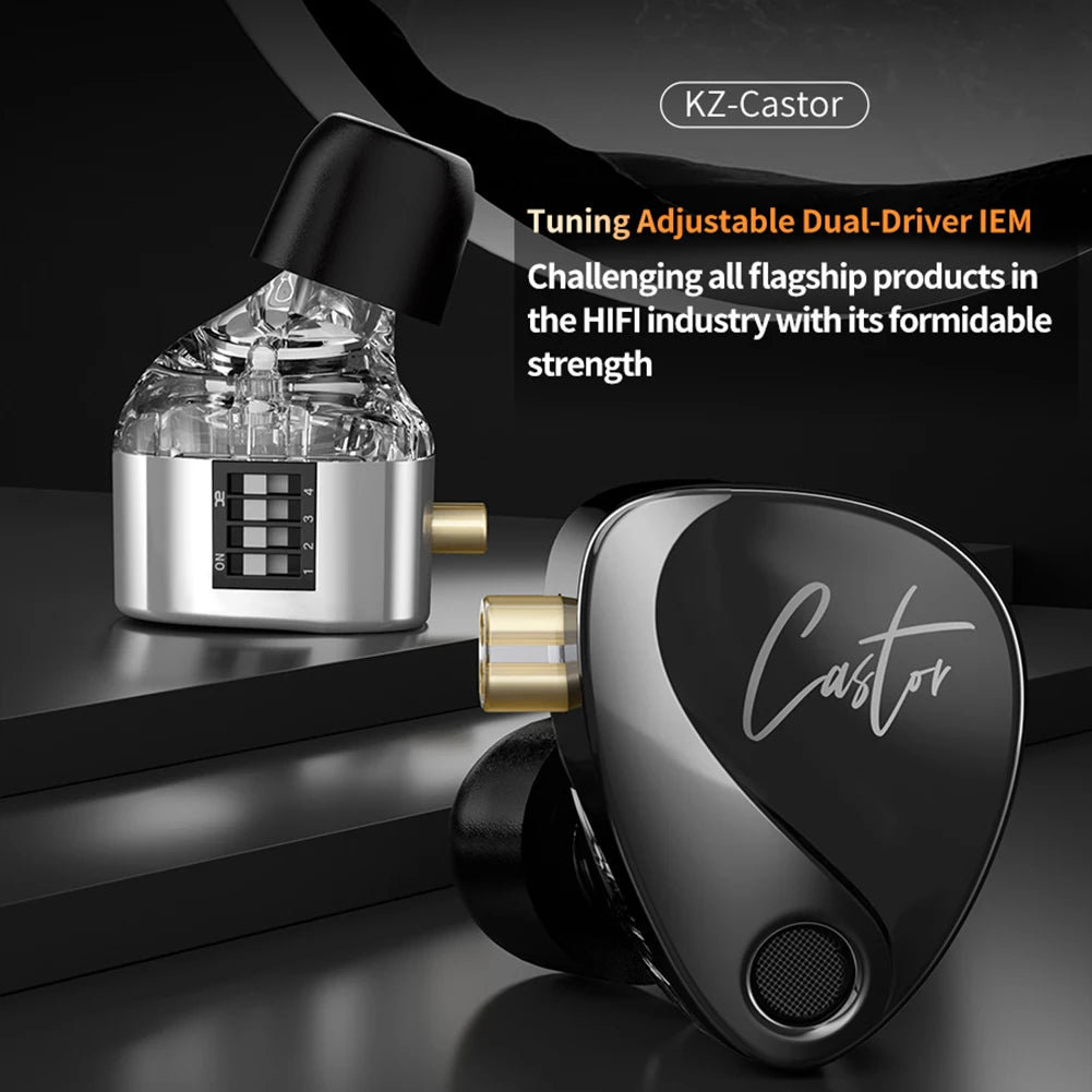 KZ Castor In Ear HiFi Earphone 2DD Dynamic High-end Tunable Balanced Earphones Wired Monitor Headphone Noise Cancelling