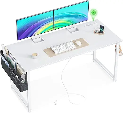 Small Desk with Power Outlets and USB Port Computer Desk for Home Office Gaming Simple Modern Style Writing Desks