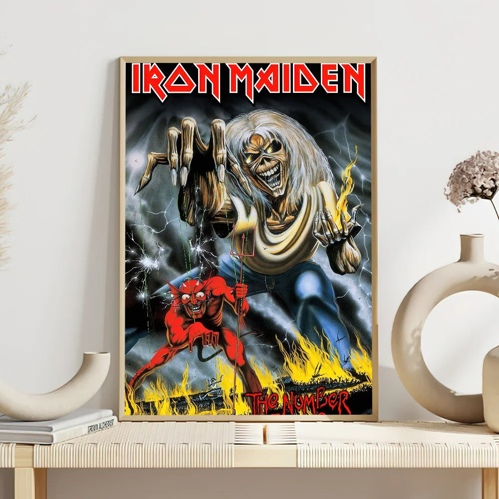 Band I-Iron M-Maiden Poster Self Adhesive Painting Living Room Office Decoration Bedroom Home Wall Sticker Prints - z7