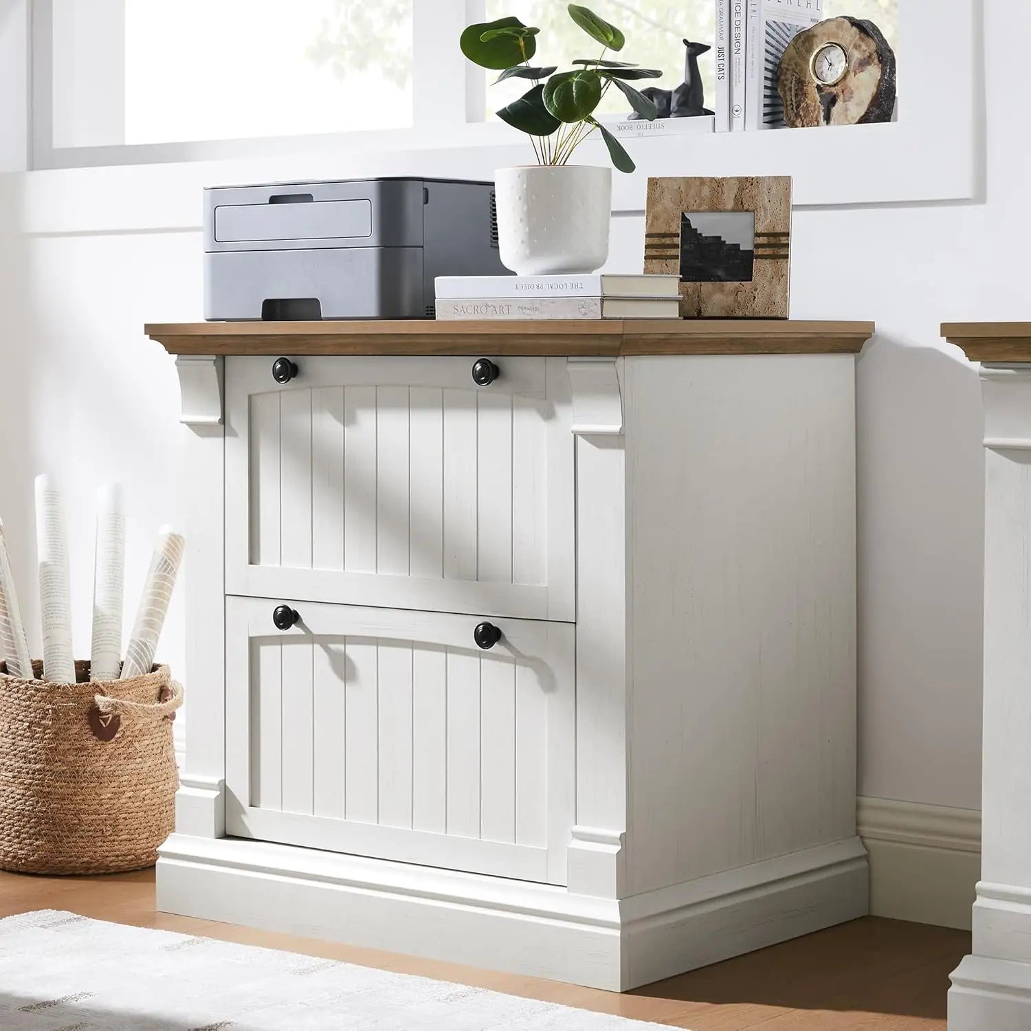 Farmhouse File Cabinet with 2 Drawers 30’’ Lateral Filing Cabinet with Hanging File Folders Interlocking Drawers