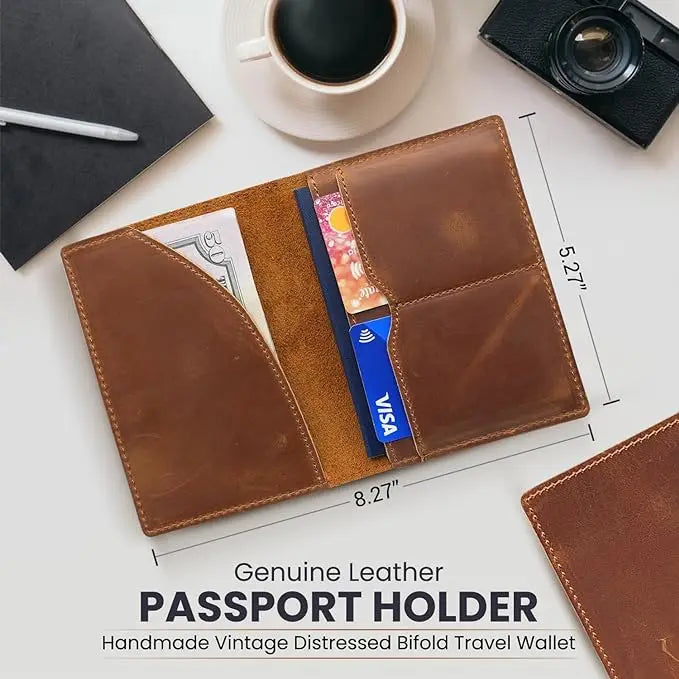 New Arrivals Genuine Crazy Horse Leather Passport Cover Solid Credit ID Card Case Holder Business Unisex Travel Wallet