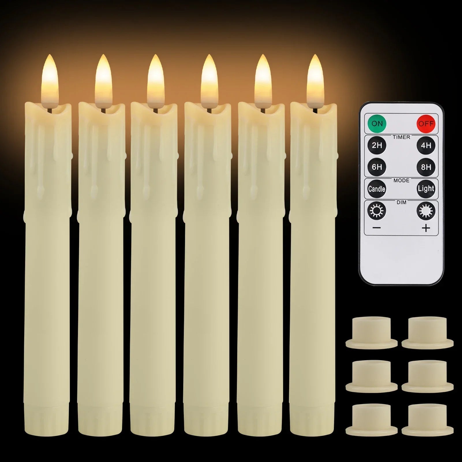 6/18/24Pc 6.6inch LED Flameless Taper Candles with Remote Flickering CandleSticks Plastic Window Candles for Halloween