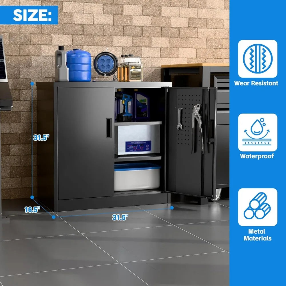 Metal Storage Cabinet Garage Storage Cabinet with 2 Lockable Doors and 2 Adjustable Shelves Steel File Cabinets