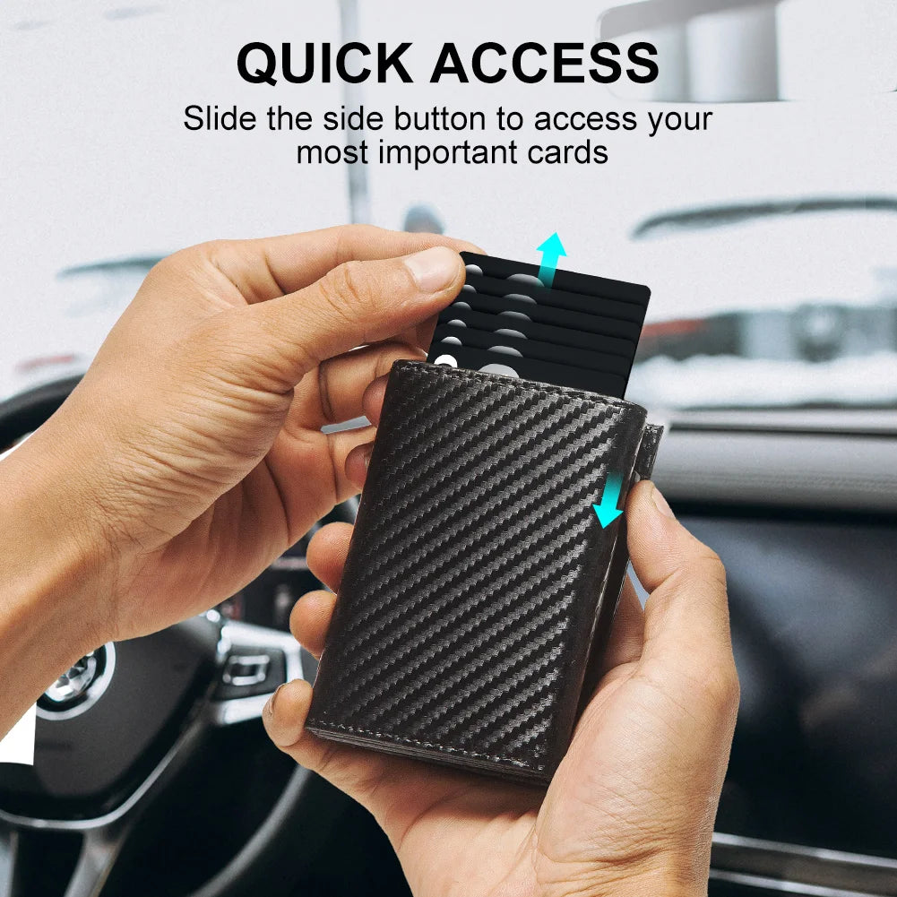 Carbon fiber Men Wallet with Aluminum Card Holder Case RFID Blocking Automatic Pop Up Cardholder Purse Business Male