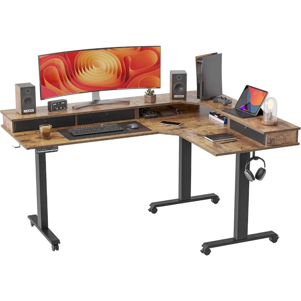 L Shaped Standing Desk with Drawers Exclusive Upgraded 3 Motors Support 330LBS Electric Height Adjustable L Standing