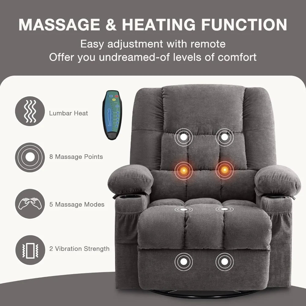 Massage Swivel Rocker Recliner Chair with Vibration Massage and Heat ErgonomicLounge Chair for Living Room with Rocking