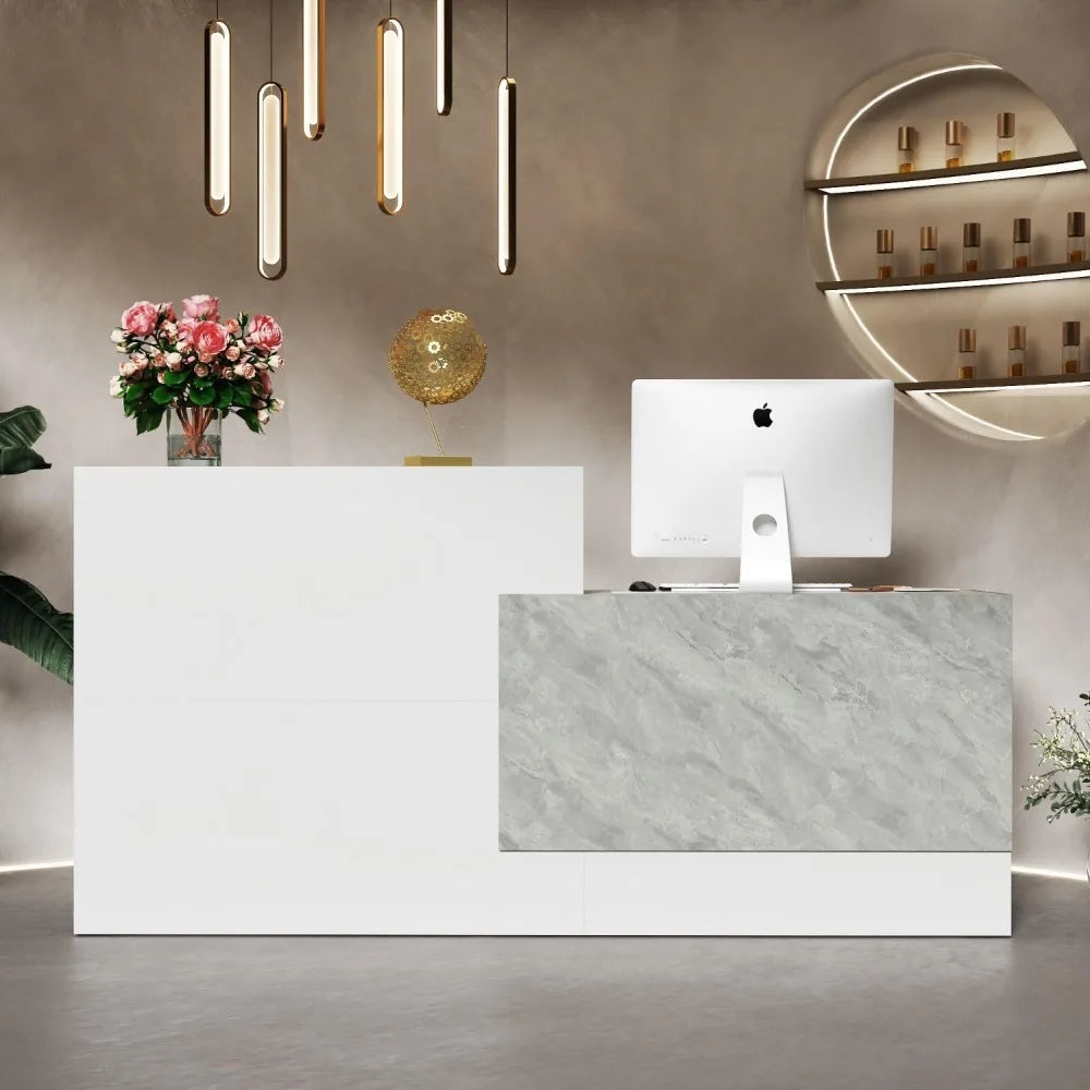 Reception Desk with Shelves Modern Reception Table with Storage Front Counter Checkout Table Retail Counter for Lobby