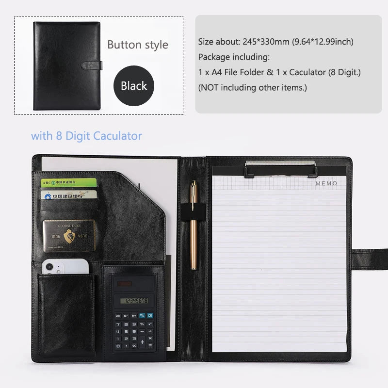 A4 Leather Executive Portfolio Folder for Document Business Desk Organizer File Filing Document Holder Clipboard Office