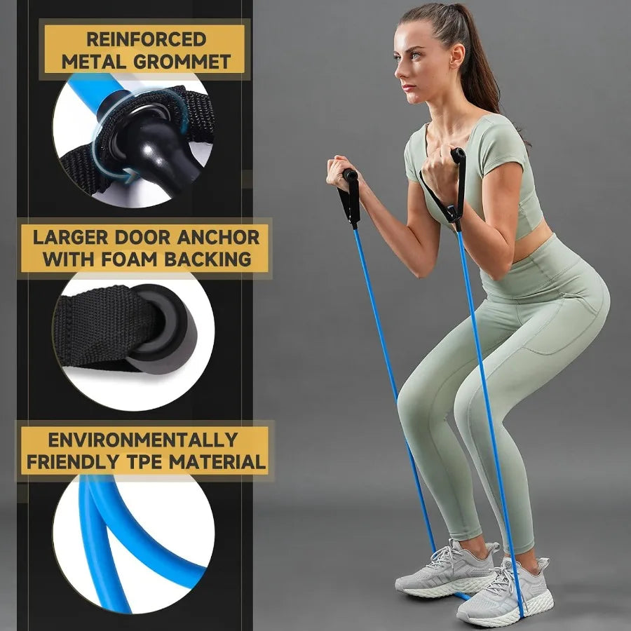 Resistance Bands with Handles for Working Out Exercise Bands with Door Anchor Simple Guide Included Heavy-blue-40 lbs