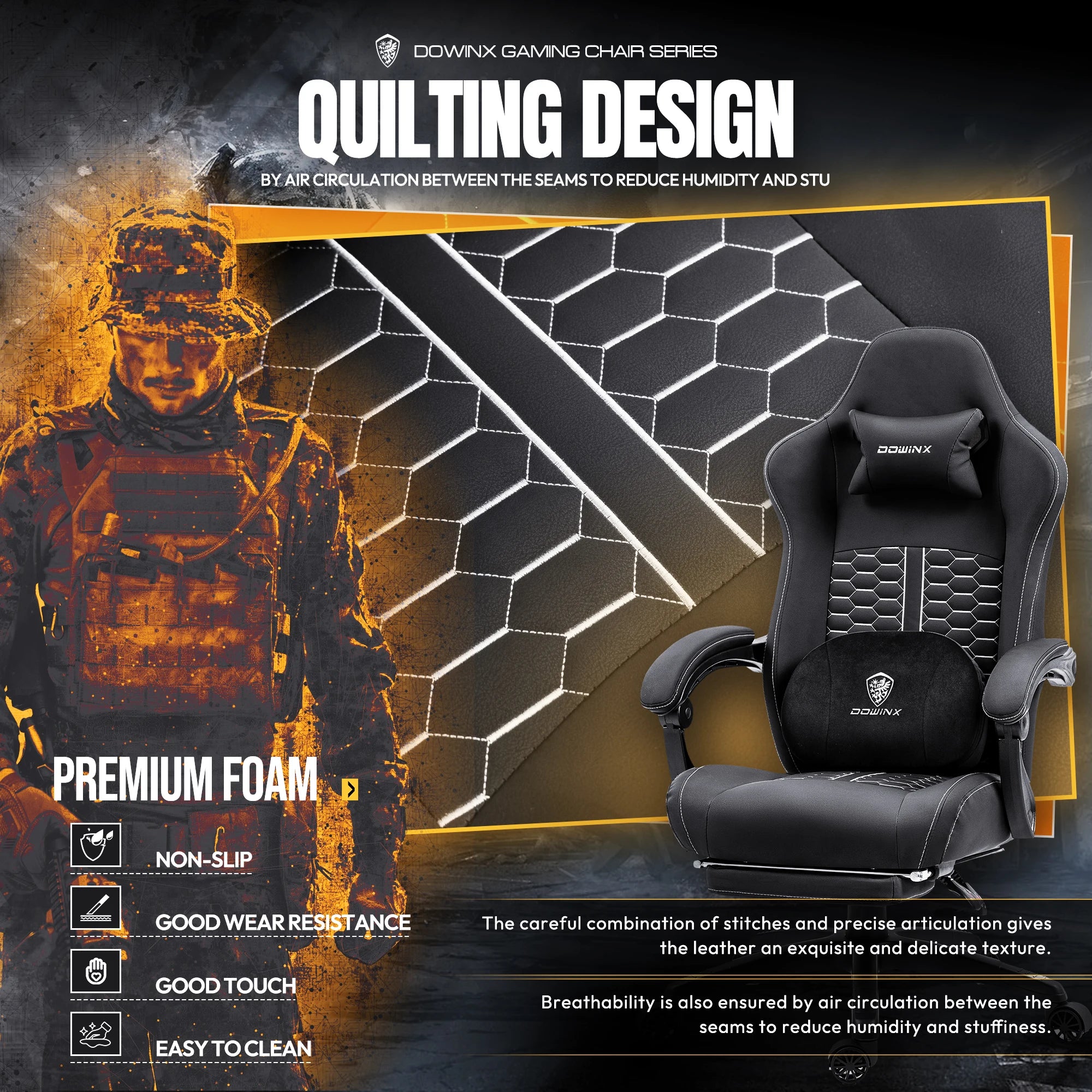 Dowinx Gaming Chair with Heated Massage Lumbar Support Ergonomic Gaming Computer Chair with Pocket Spring Cushion