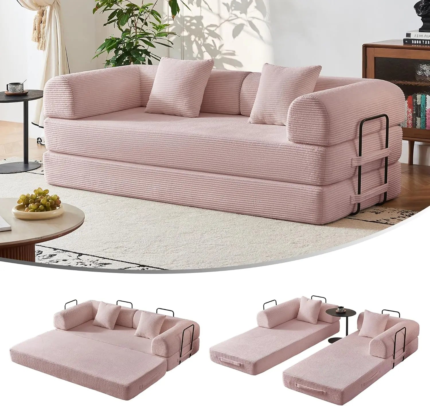 79’’ Compression Sofa Convertible Sleeper Sofa Bed Couch Bed with Fixed-Shape Frame Corduroy Floor Sofa Couches