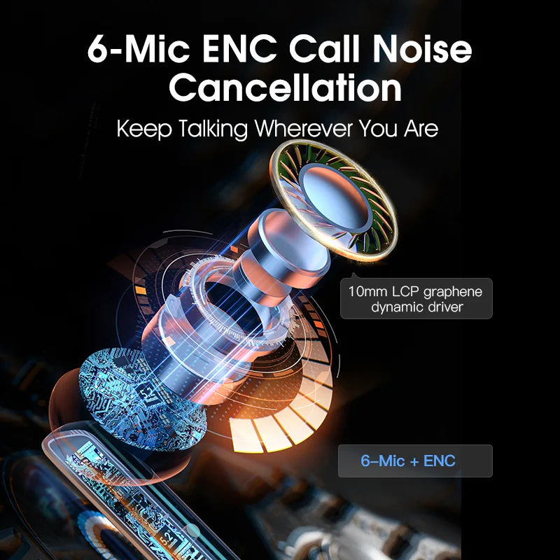 QCY HT05 ANC Wireless Earphone 40dB Noise Cancelling Bluetooth 5.2 Headphone 6 Mic ENC HD Call TWS Earbuds Transparency