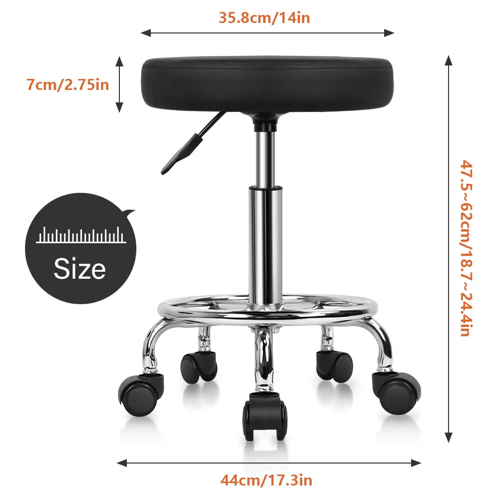 KKTONER PU Leather Round Rolling Stool with Foot Rest Swivel Height Adjustment Spa Drafting Salon Tattoo Work Office