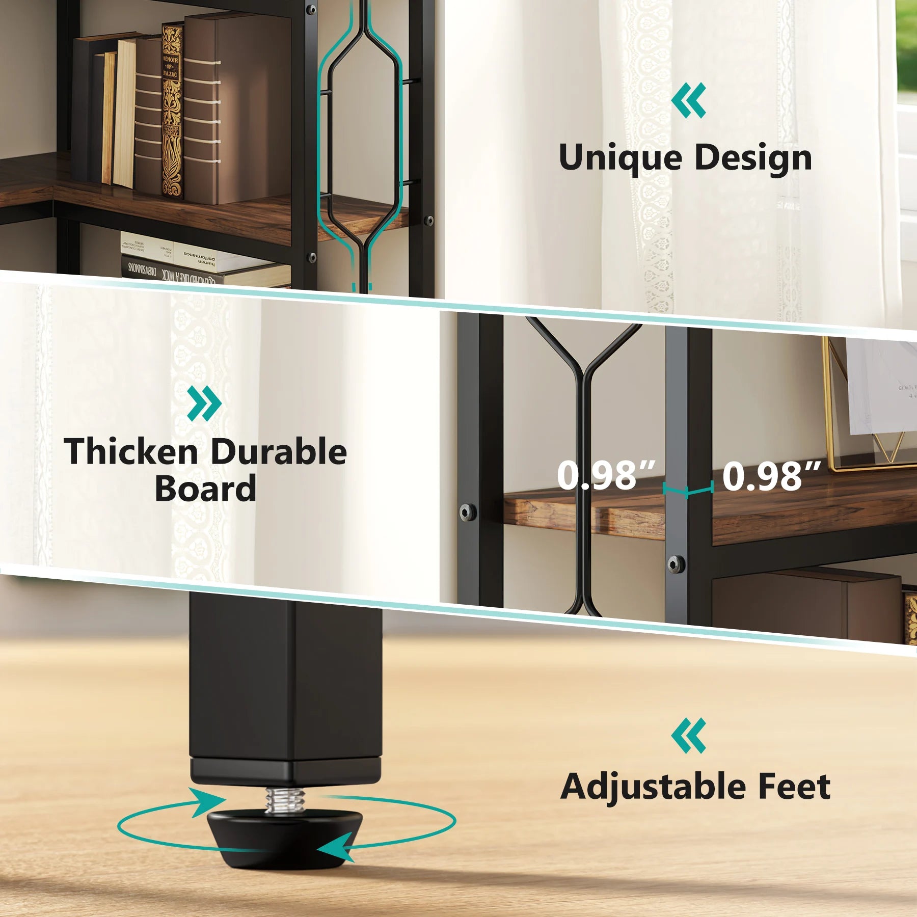 Tribesigns Corner Shelf 7-Tier Industrial Corner Bookshelf Wood and Metal Corner Etagere Bookcase Freestanding Display