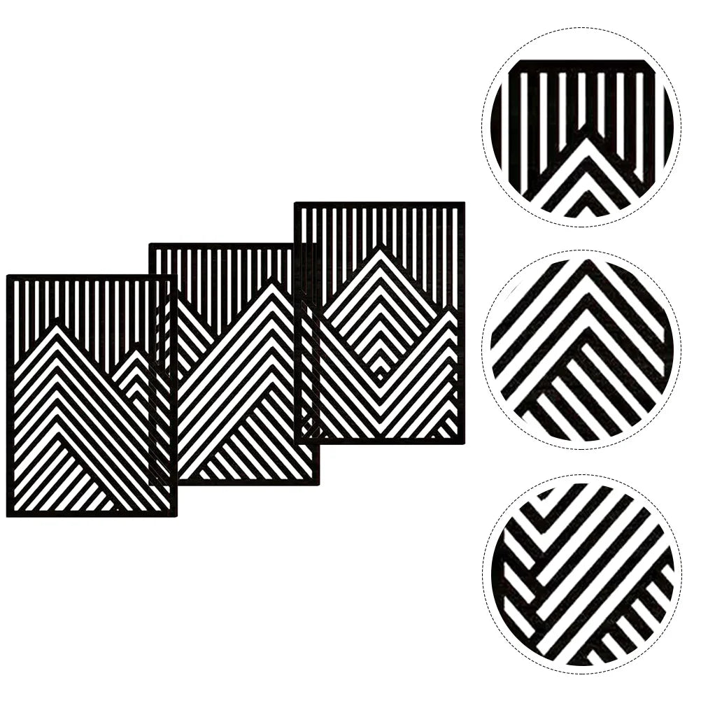 3Pcs Wall Panel Home Decoration Tray Bedroom Wooden Craft Hollowed Gift Office Rustic Hollow hill wall sticker - Black