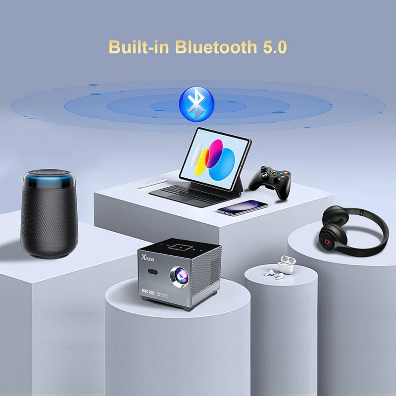 XNANO 300ANSI Projector 8K/4k WiFi 5G Voice Remote Portable Smart Movie Projector with LED Lighting BT5.0 Bulit-in More