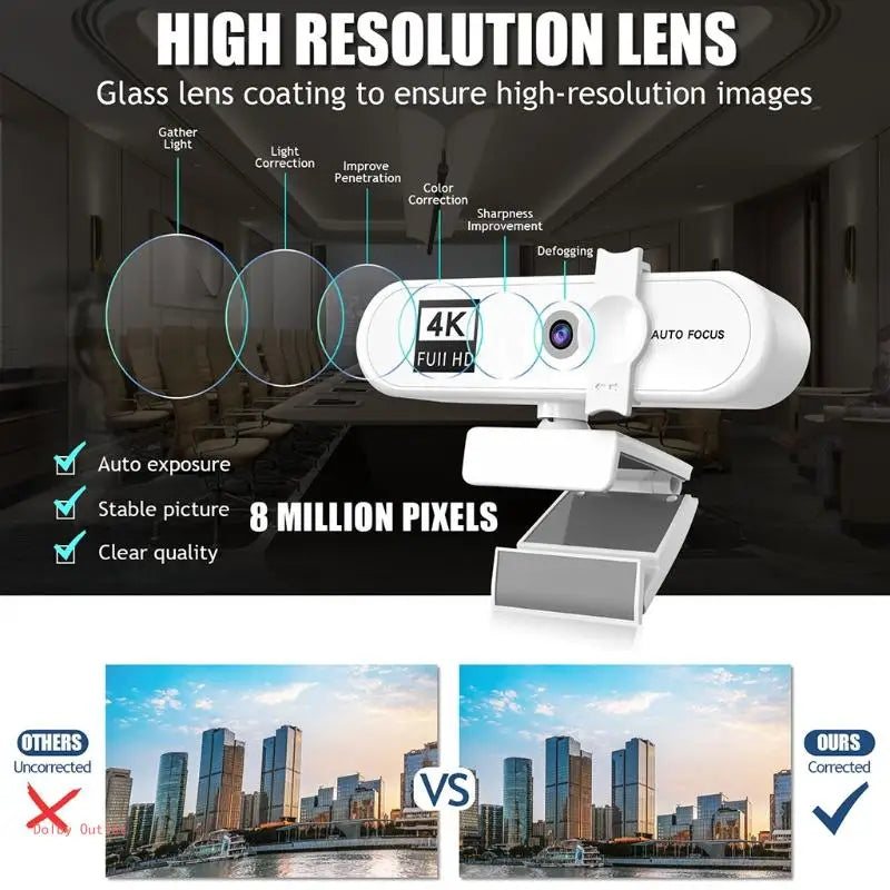 4K HD Webcam Autofocus Conference PC Live Broadcast Webcam USB Webcam Office Meeting House With Microphone 1080P HD