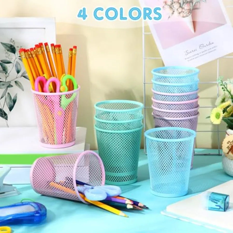 Sherr 12 Pcs Mesh Pen Holder Back to School Supplies Bulk Pastel Pencil Cup Holder for Classroom Cute Pencil Organizer