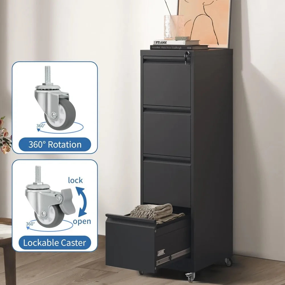 4 Drawer Mobile File Cabinet Metal Filing Cabinet with Lock and Wheels Home Office Rolling File Cabinets