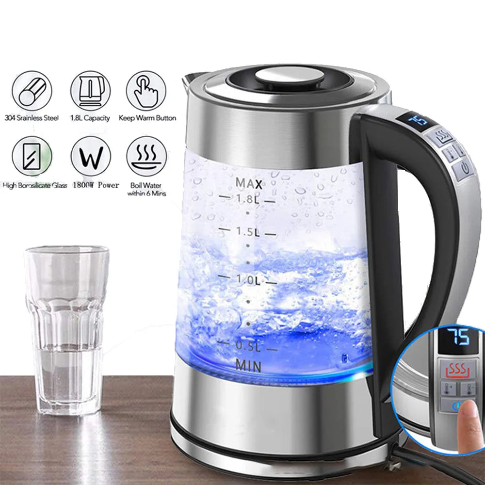 Intelligent Thermostatic Glass Electric Kettle 1.8L Household Boilng Water Multifunction 220V Automatic Power