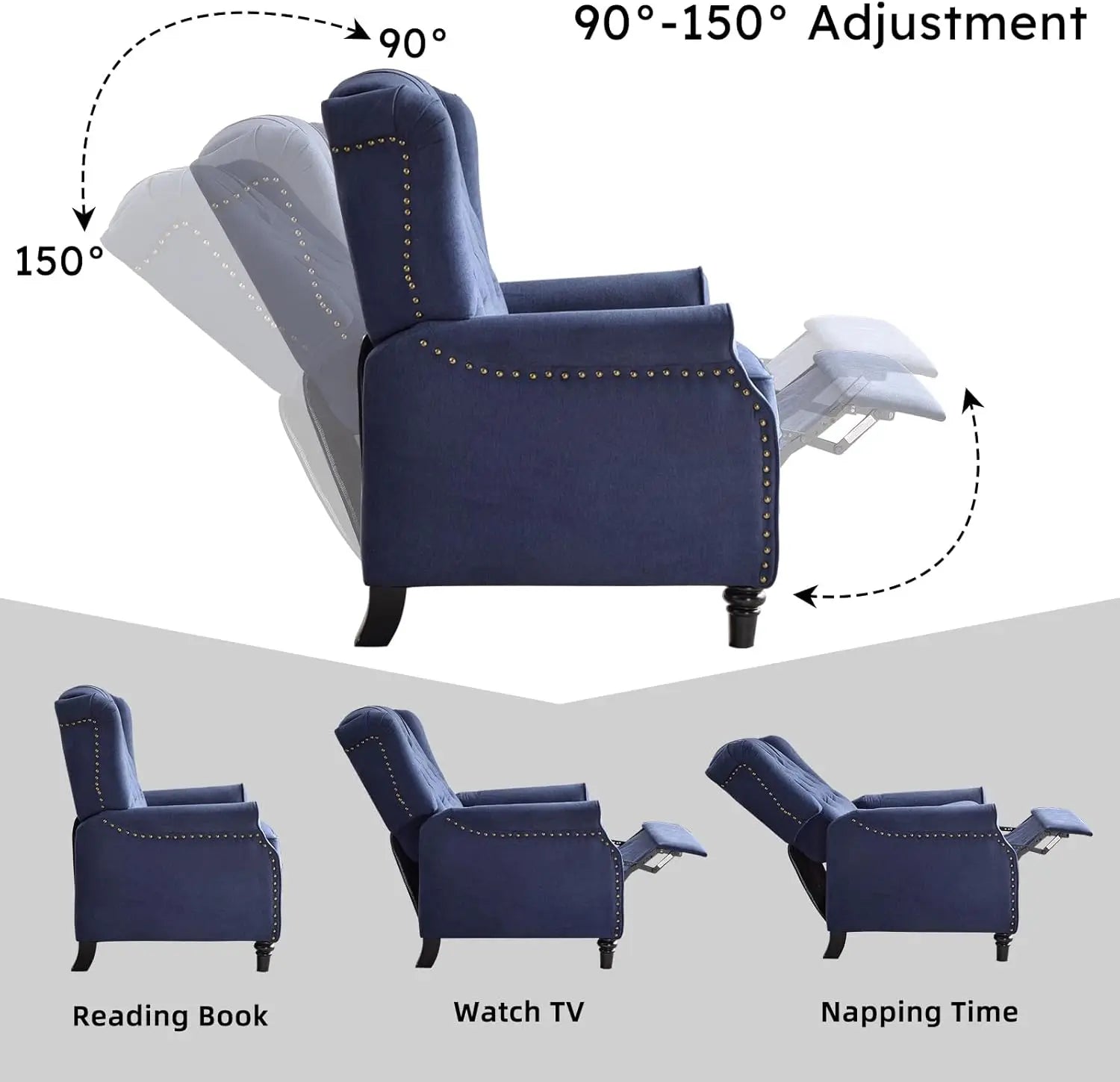 EBELLO Push Back Recliner Chair Fabric Lounge Armchair Pushback Recliner with Padded Seat for Living Room