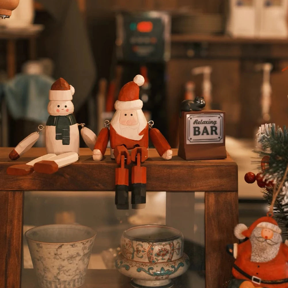 Christmas Decorations Snowman Santa Claus Handcrafted wood carving Home decorations desk accessories decor Handmade