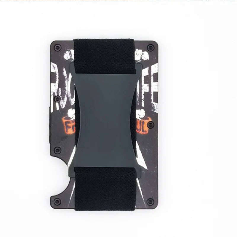 2024 New Metal Card Case Carbon Fiber Wallet Stretch Rope Money Clip RFID Anti-theft Brush Blocking Technology - black